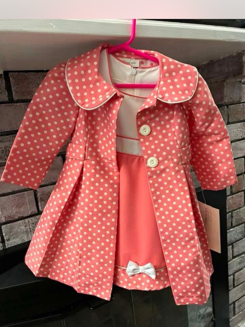 Bonnie Jean Coral Polka Dot Pea Coat with Dress